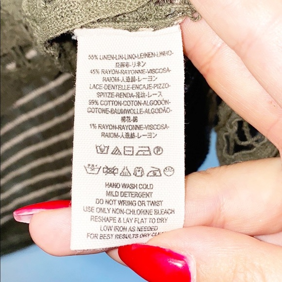 Free People Olive Green Striped Lace Side Top - Picture 7 of 10